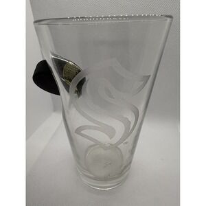 Seattle Kraken Pint Glass Embedded Hockey Puck Etched Logo Beer Glass